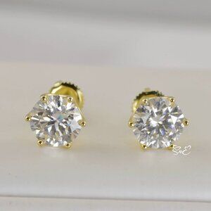 Certified 4ct. t.w.  6 Prong Moissanite Stud Earrings NEW